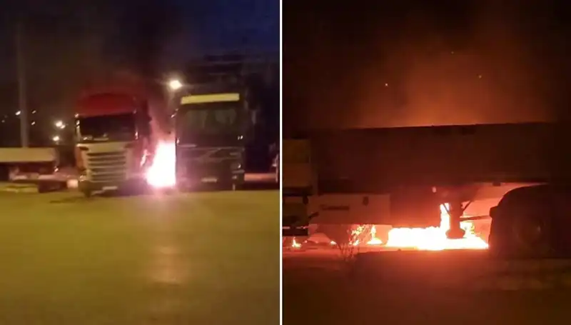 Park Halindeki Tırlara Korkunç Saldırı: Ateşe Verildi!
